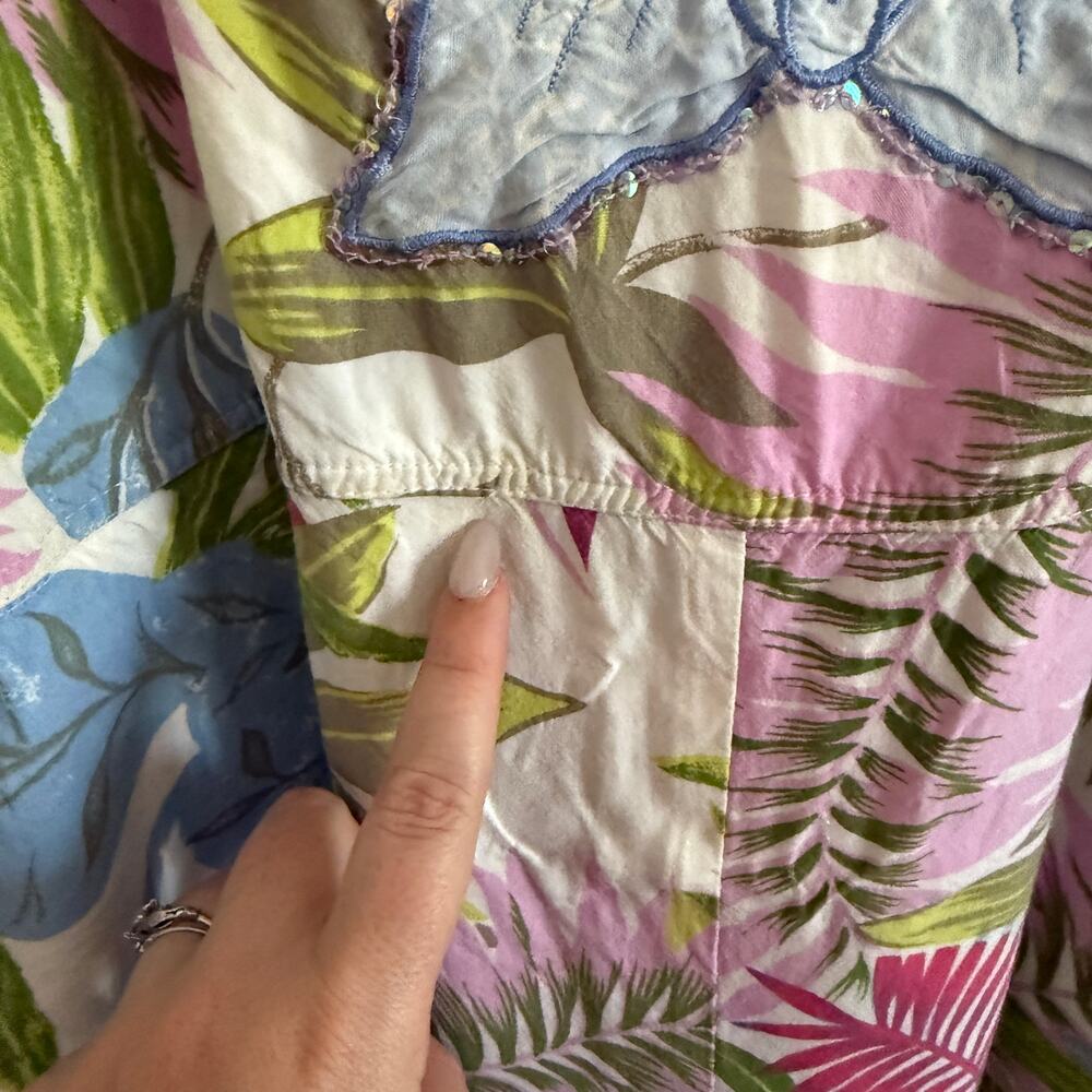 FAITH by Celia Forrester 90s Vintage Pastel Floral Beaded Ankle Length Overalls - Picture 8 of 9